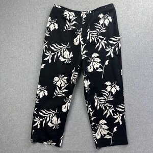 Christina Hope Black White Floral Capri Pants Women's Stretch Side Zipper SZ 14